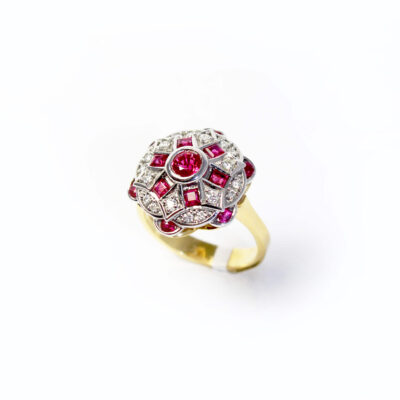 Art-deco style Ruby and Diamond Cluster Dress Ring