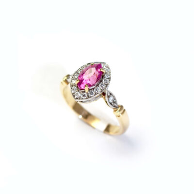 Marquise Pink Sapphire and Diamond Cluster Ring