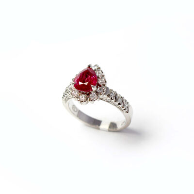 Pear Shaped Ruby and Diamond Cluster