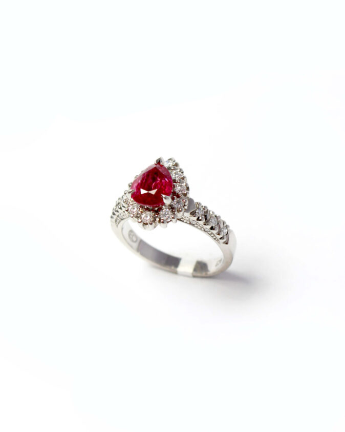 Pear Shaped Ruby and Diamond Cluster