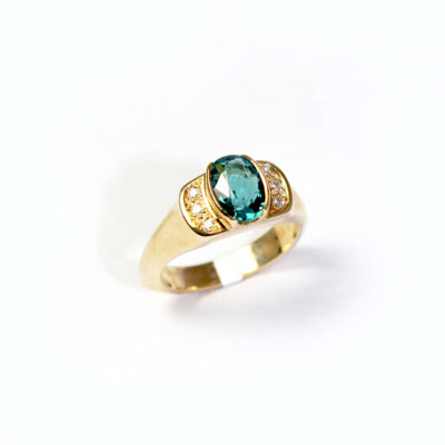 Indicolite Tourmaline and Diamond Ring
