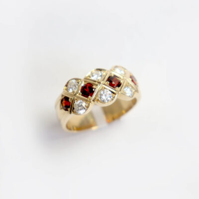 Quintessential Diamond and Garnet Pineapple Ring