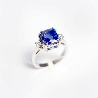 Octagonal Ceylon Sapphire and Diamond Ring