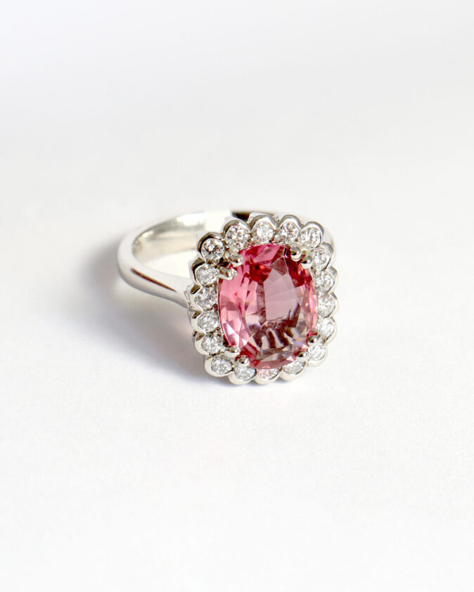 Platinum Pink Tourmaline Diamond cluster ring - Image 2