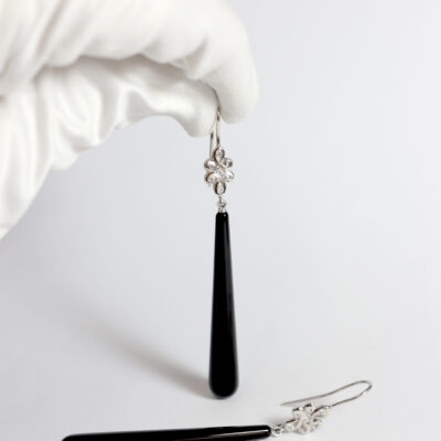 Handmade Diamond and Onyx Drop Earrings