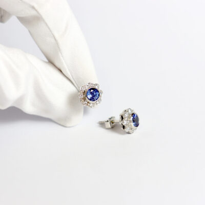 Handmade Sapphire and Diamond Cluster Earrings