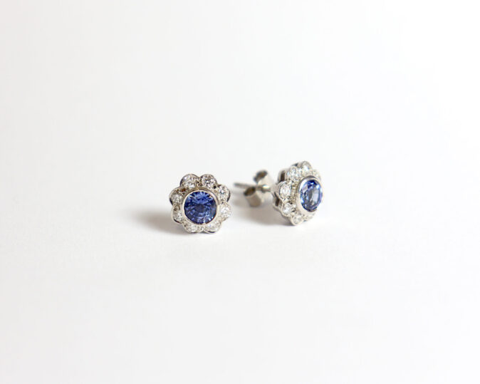 Handmade Sapphire and Diamond Cluster Earrings - Image 3