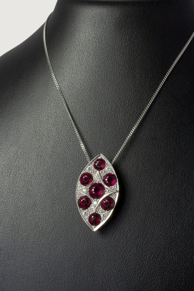Handmade Art Deco Rubillite and Diamond Pendant - Image 3