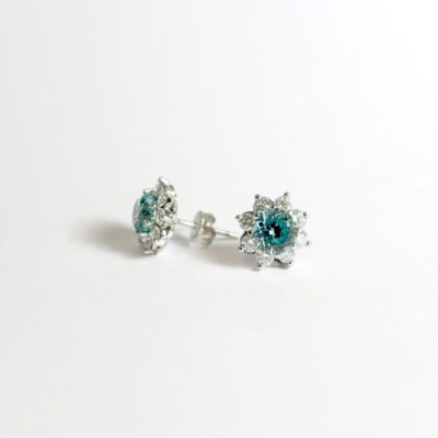Blue Zircon and Diamond Earrings
