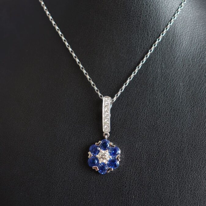 Scalloped Sapphire and Diamond Pendant - Image 2