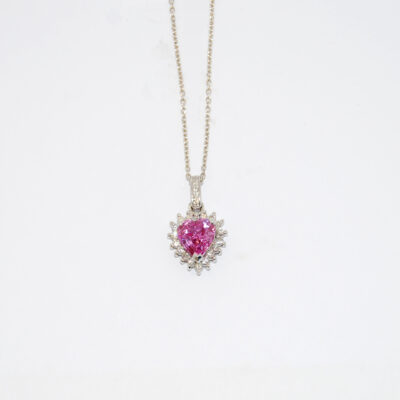 Heart Shaped Pink Sapphire and Diamond Pendant