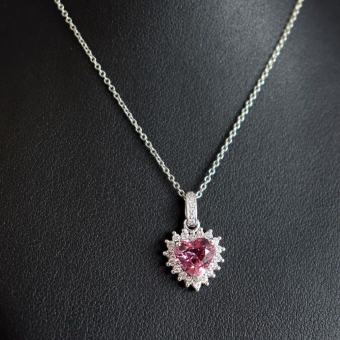 Heart Shaped Pink Sapphire and Diamond Pendant - Image 2