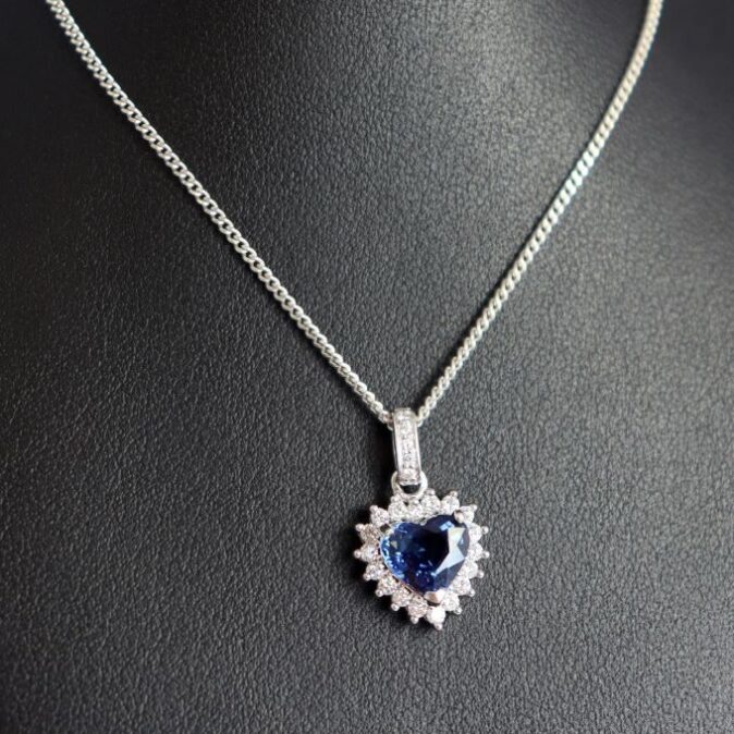 Heart Shaped Blue Sapphire Pendant - Image 2