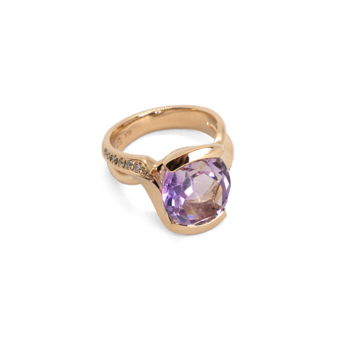 Handmade Modern Amethyst and Diamond Dress Ring - Image 2