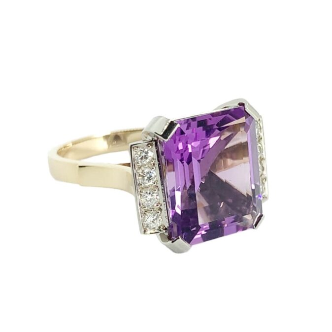 Handmade Modern Amethyst and Diamond Ring - Image 3