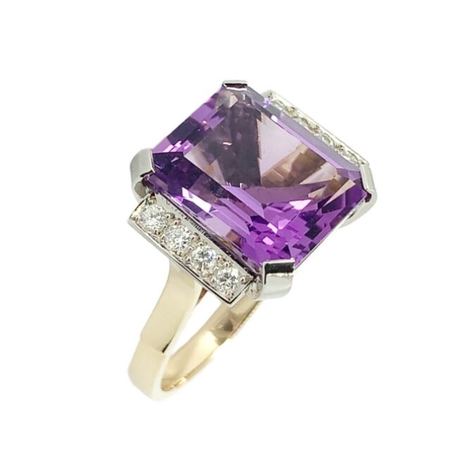 Handmade Modern Amethyst and Diamond Ring - Image 2