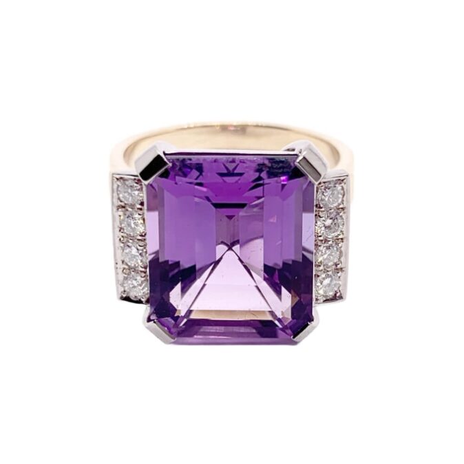 Handmade Modern Amethyst and Diamond Ring - Image 4