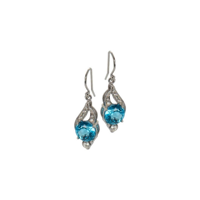Handmade Blue Topaz and Diamond Drop Earrings - Image 4