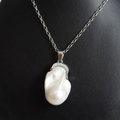 Modern Handmade Diamond and Cultured Pearl Pendant