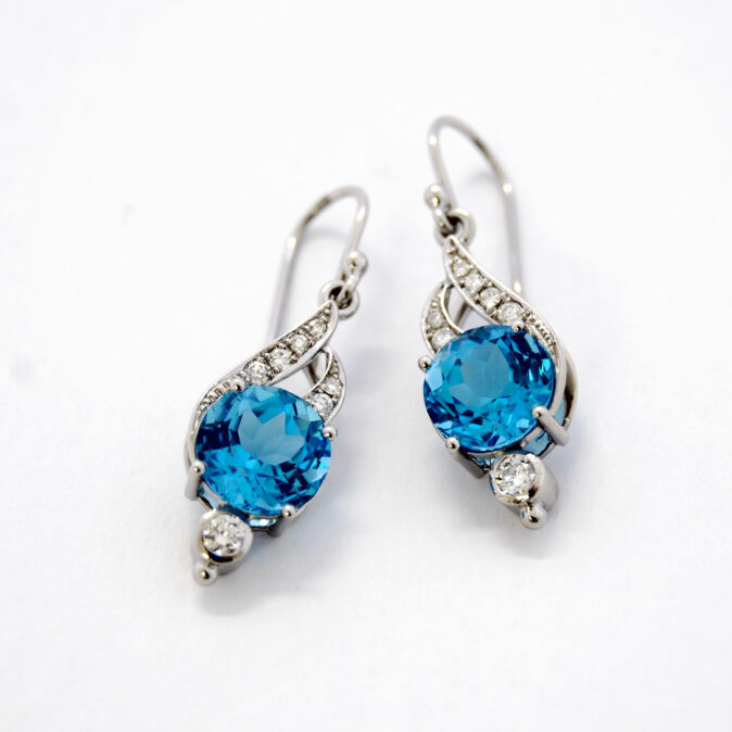 Handmade Blue Topaz and Diamond Drop Earrings - Image 3