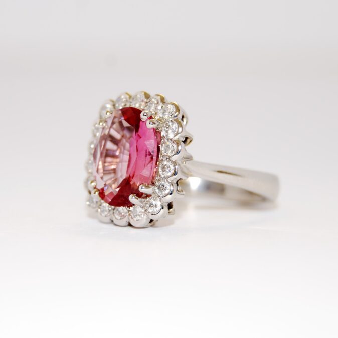 Platinum Pink Tourmaline Diamond cluster ring - Image 4