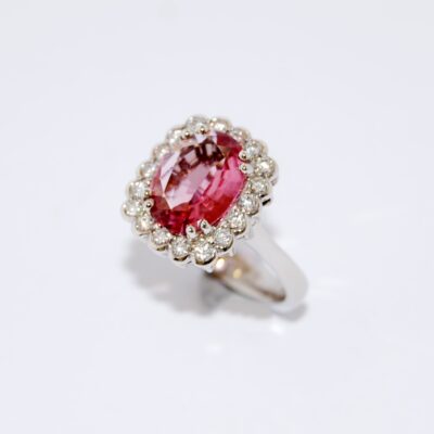 Platinum Pink Tourmaline Diamond cluster ring