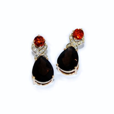 Handmade Mandarin Garnets & Smokey Quartz Earrings