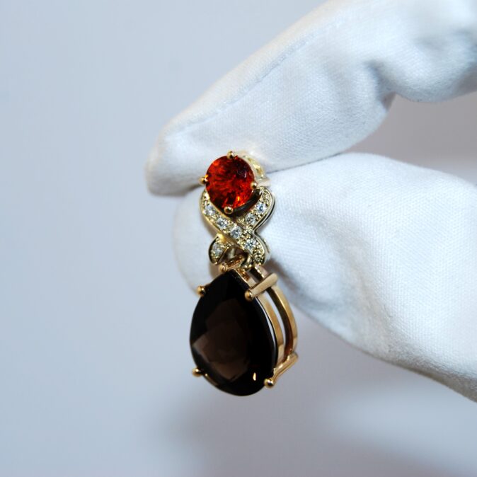 Handmade Mandarin Garnets & Smokey Quartz Earrings - Image 2