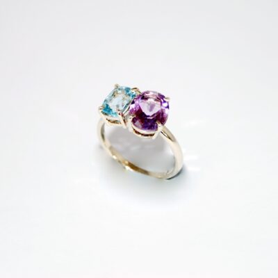Handmade Aquamarine and Amethyst Ring