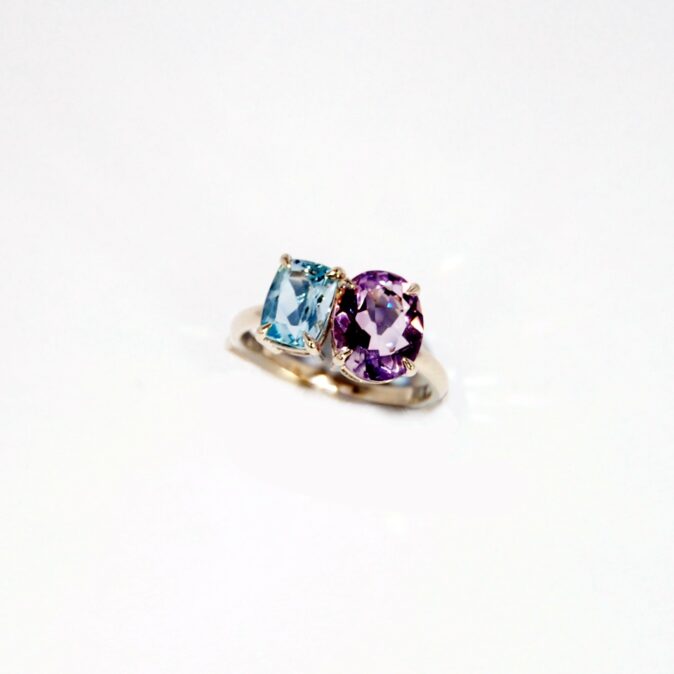 Handmade Aquamarine and Amethyst Ring - Image 2