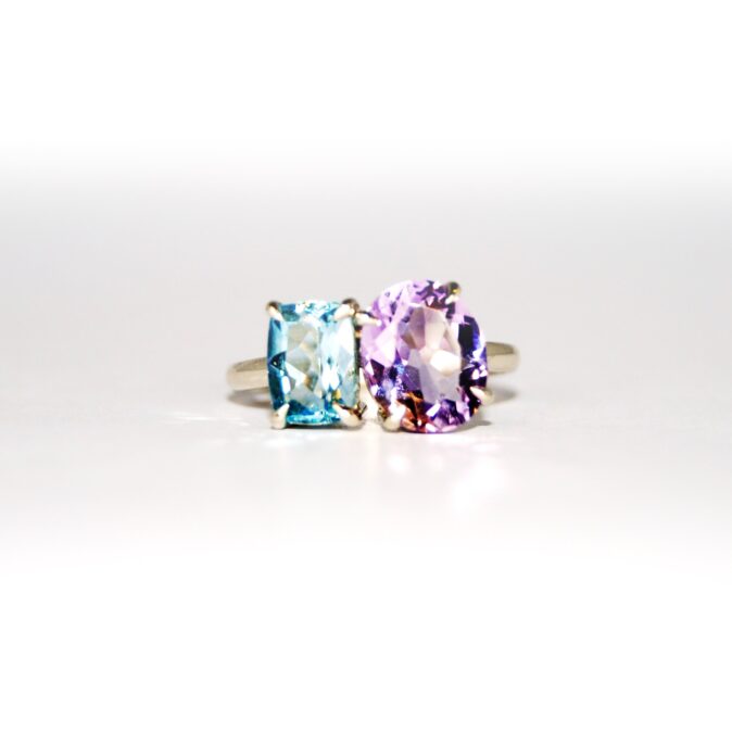 Handmade Aquamarine and Amethyst Ring - Image 3