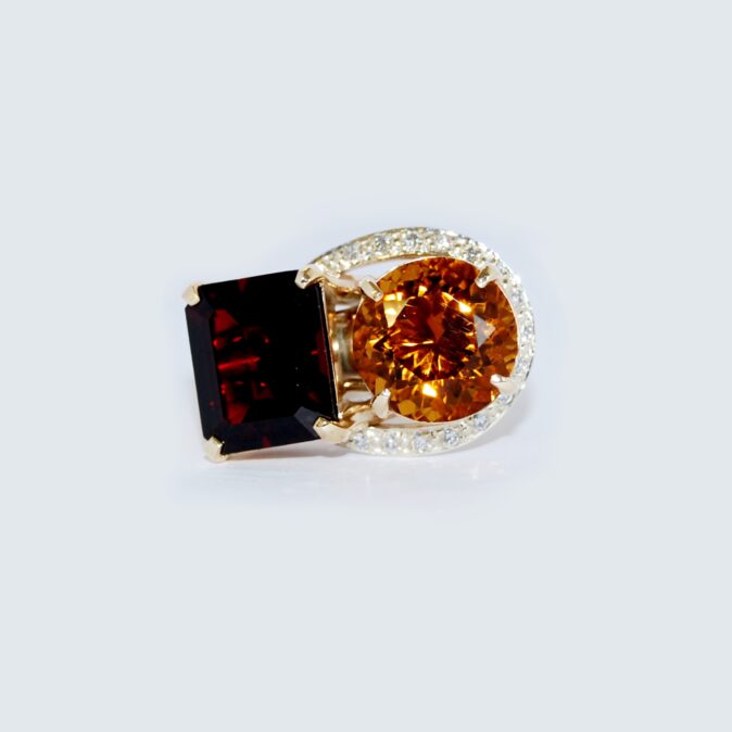 Handmade Exclusive Garnet, Citrine and Diamond Ring - Image 2